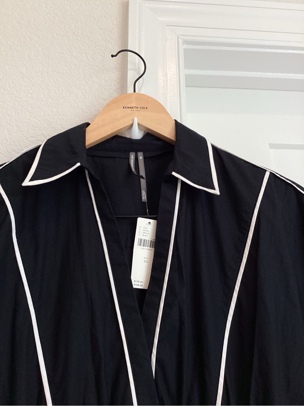Anthropologie Somerset Dress Collared V-Neck Short-Sleeve Maxi Dress Black White - Picture 7 of 13